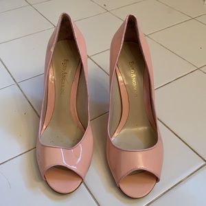 Pink open toe heels